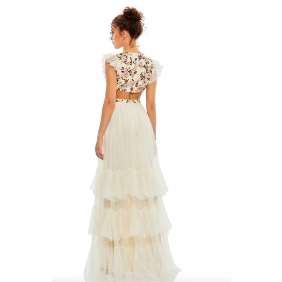 Mac Duggal 35106 Floral Embroidered Tiered Cutout Maxi Dress Size 8 - Picture 2 of 7
